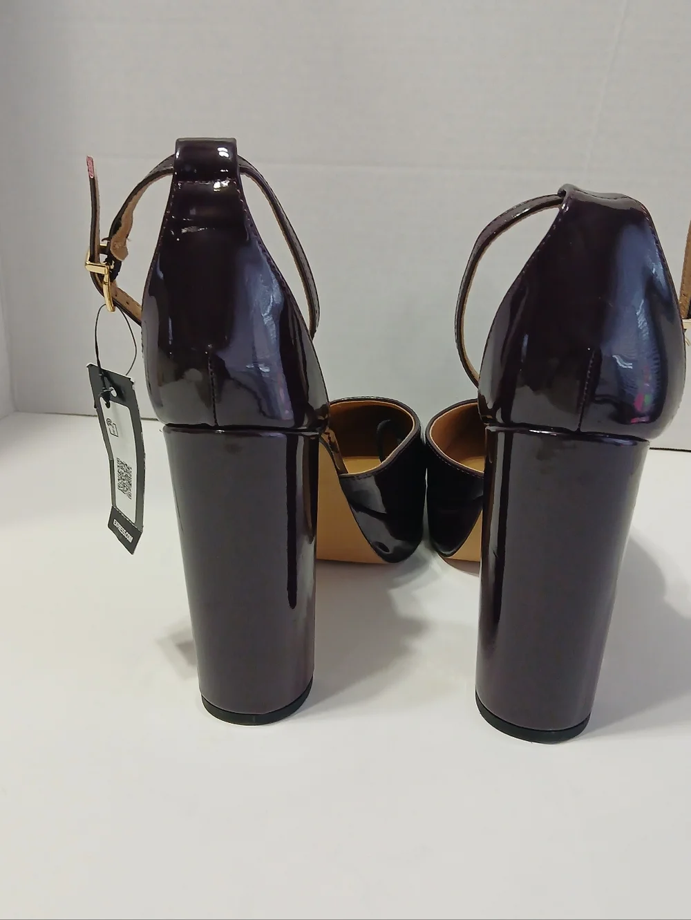 Express Patent Ankle-Strap Platform Pumps in Dark‎ Plum